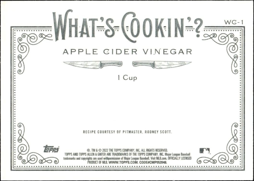 2022 Topps Allen & Ginter Apple Cider Vinegar #WC-1 baseball trading card back