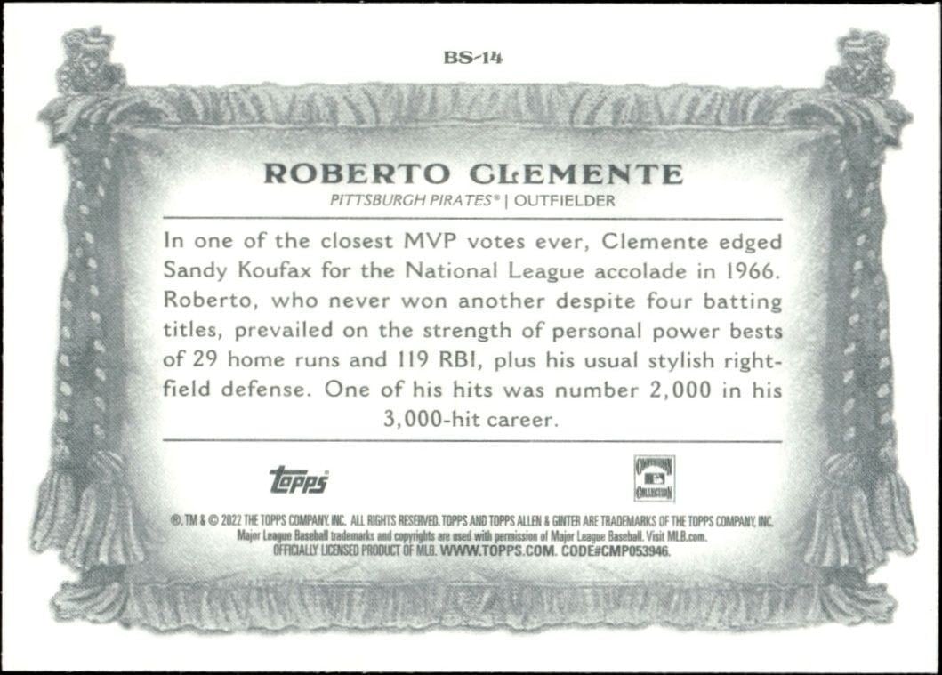 2022 Topps Allen & Ginter Roberto Clemente #BS-14 baseball trading card back
