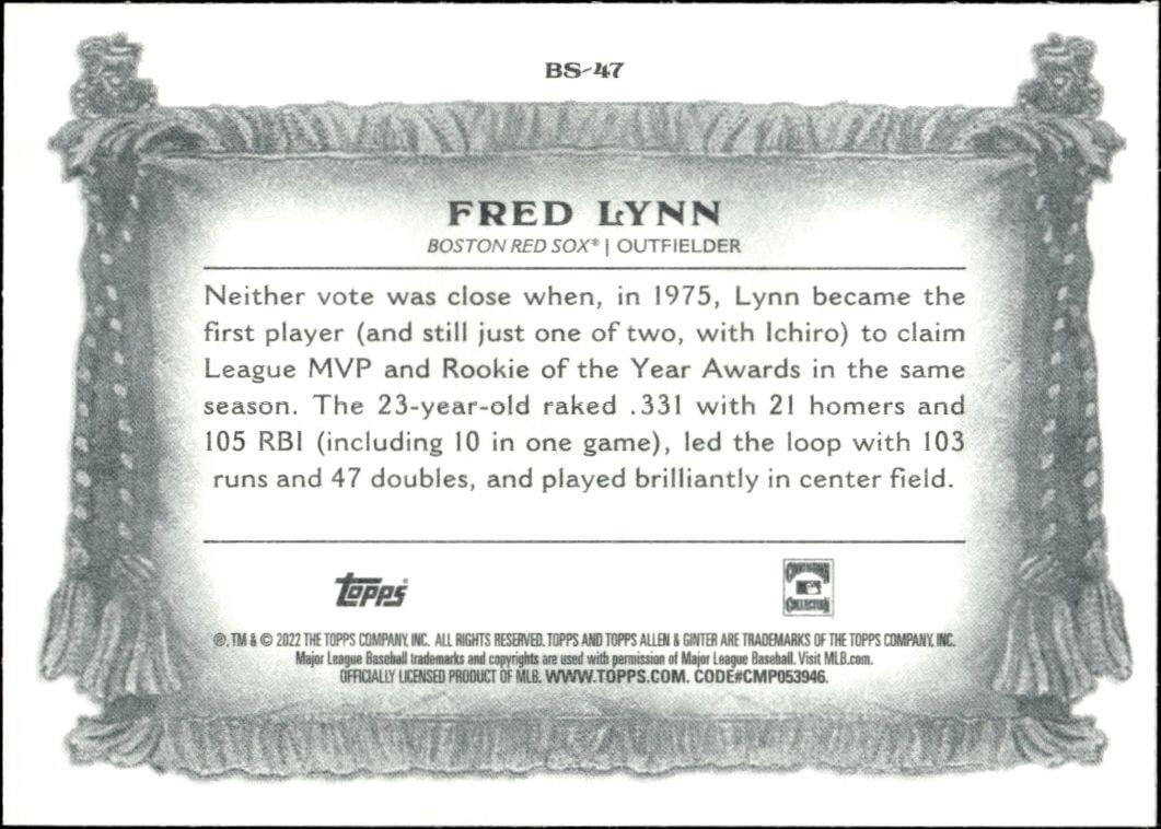 2022 Topps Allen & Ginter Fred Lynn #BS-47 baseball trading card back