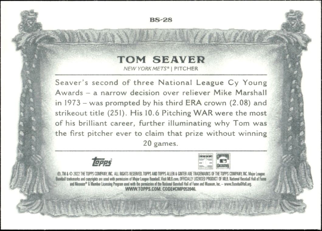 2022 Topps Allen & Ginter Tom Seaver #BS-28 baseball trading card back