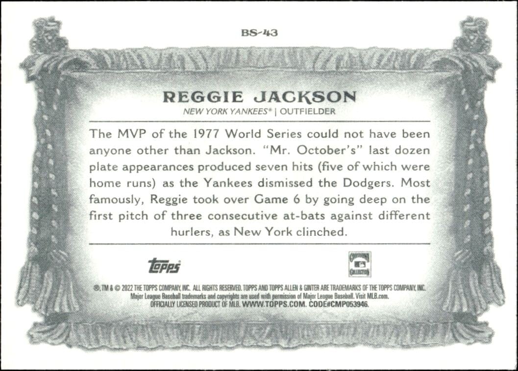 2022 Topps Allen & Ginter Reggie Jackson #BS-43 baseball trading card back