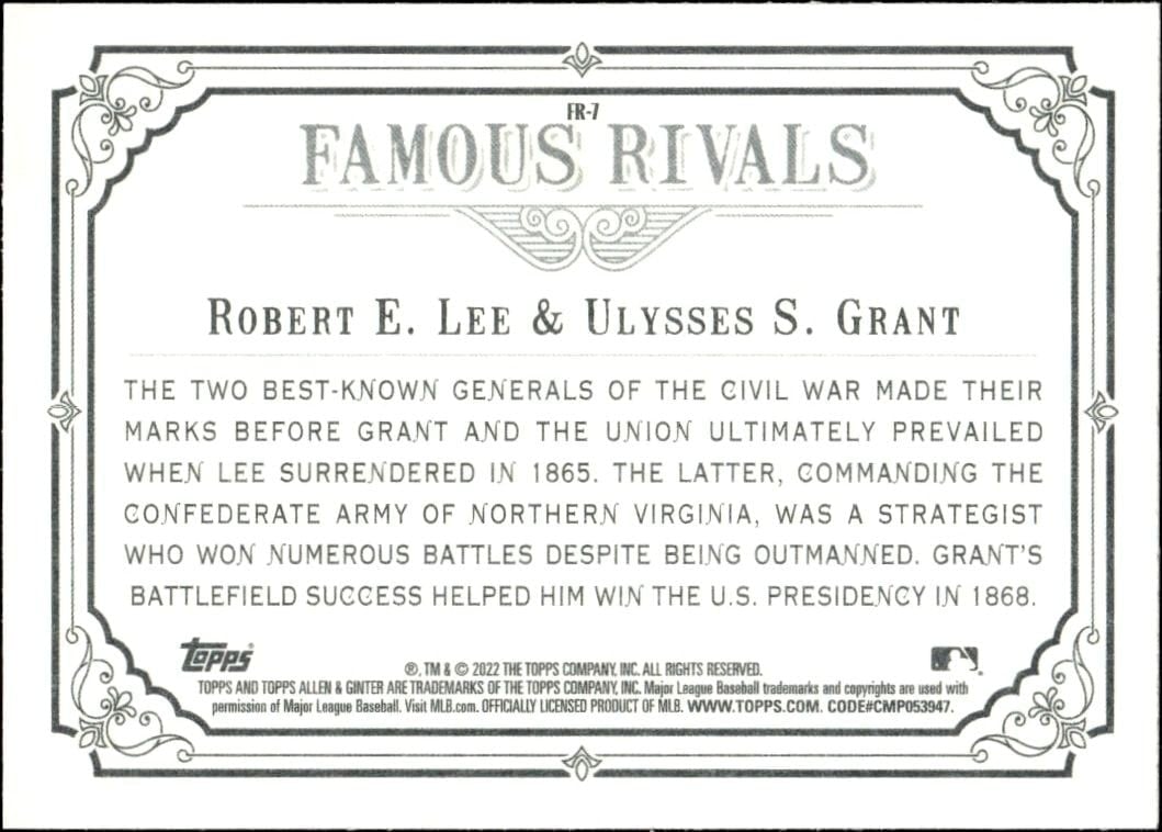 2022 Topps Allen & Ginter Robert E. Lee #FR-7 baseball trading card back