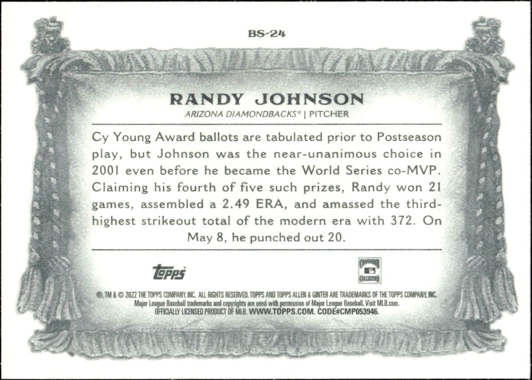 2022 Topps Allen & Ginter Randy Johnson #BS-24 baseball trading card back