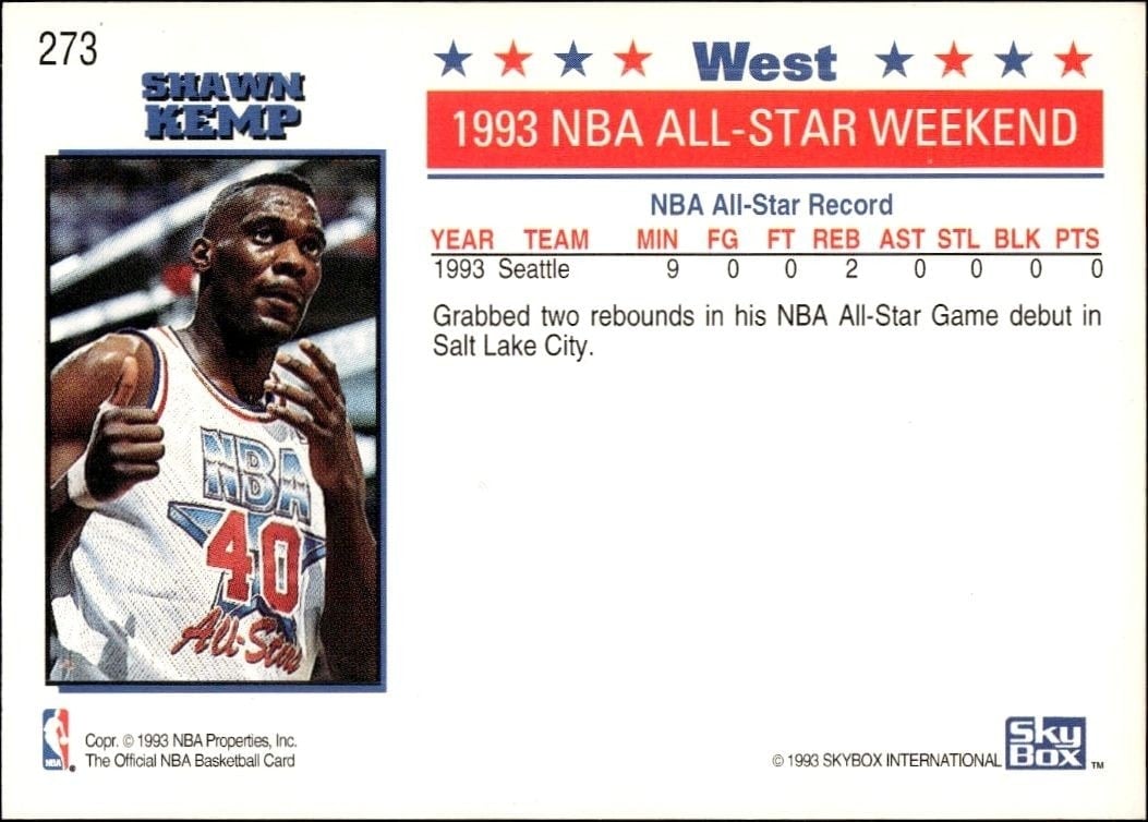 1993-94 Skybox Shawn Kemp #273 basketball trading card back