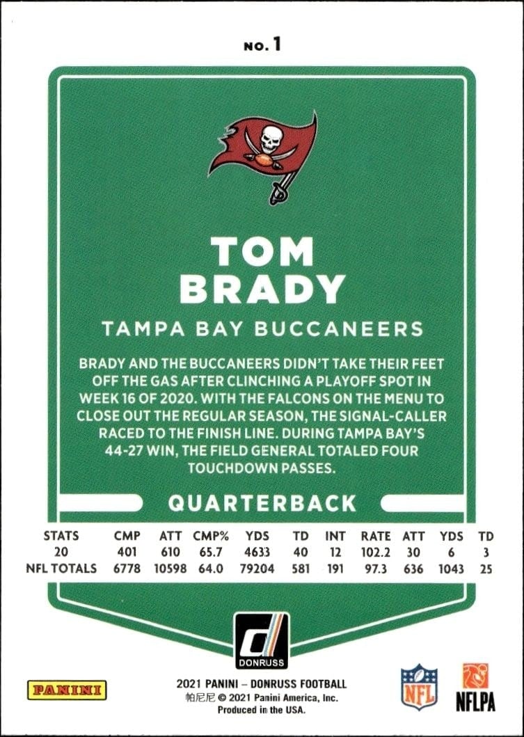 2021 Panini Donruss Tom Brady #1 football trading card back