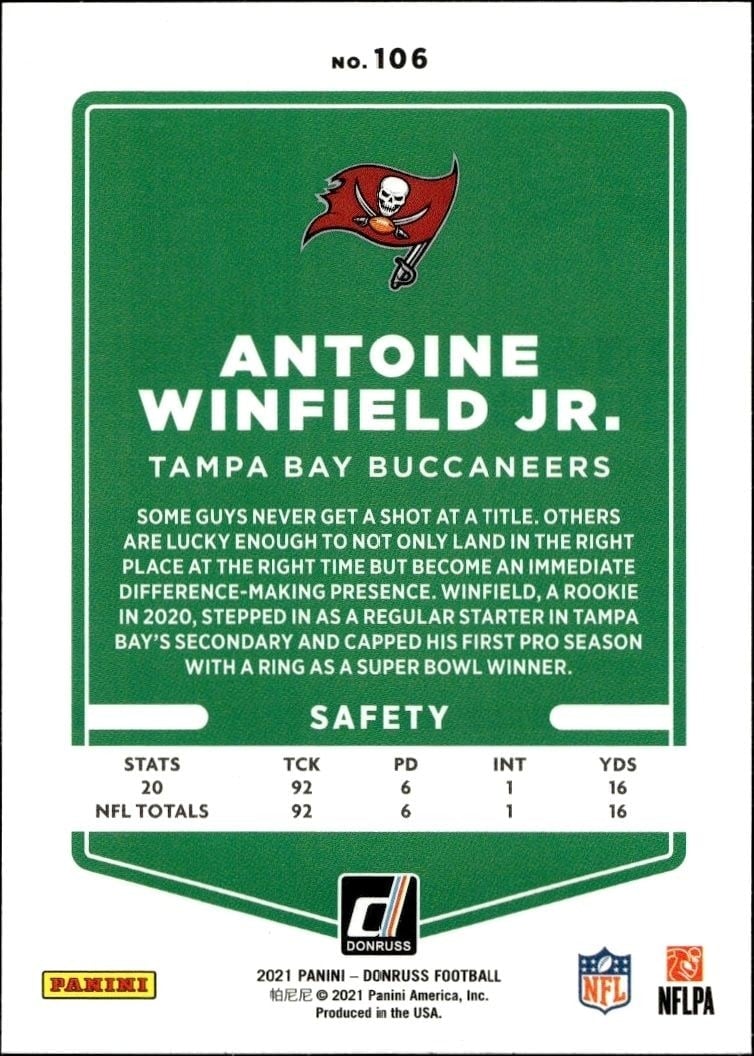 2021 Donruss Blue Antoine Winfield Jr. #106 football trading card back