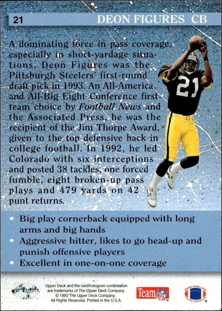 1993 Upper Deck Deon Figures #21 football trading card back