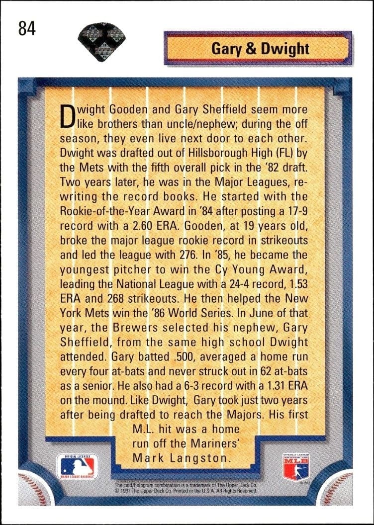 1992 Upper Deck Dwight Gooden #84 baseball trading card back