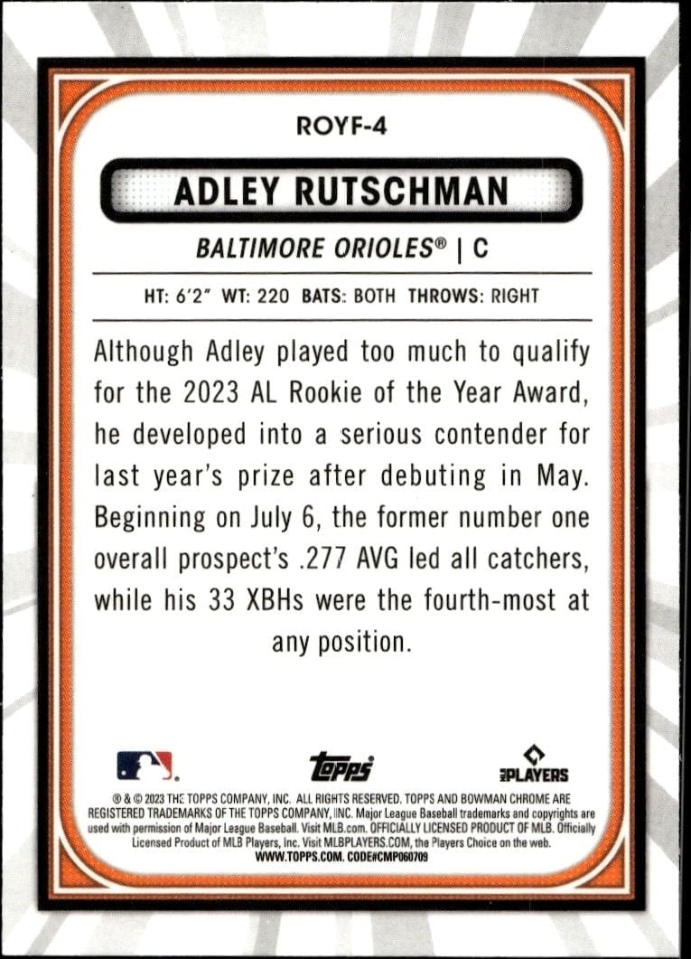 2023 Bowman Adley Rutschman #ROYF-4 baseball trading card back