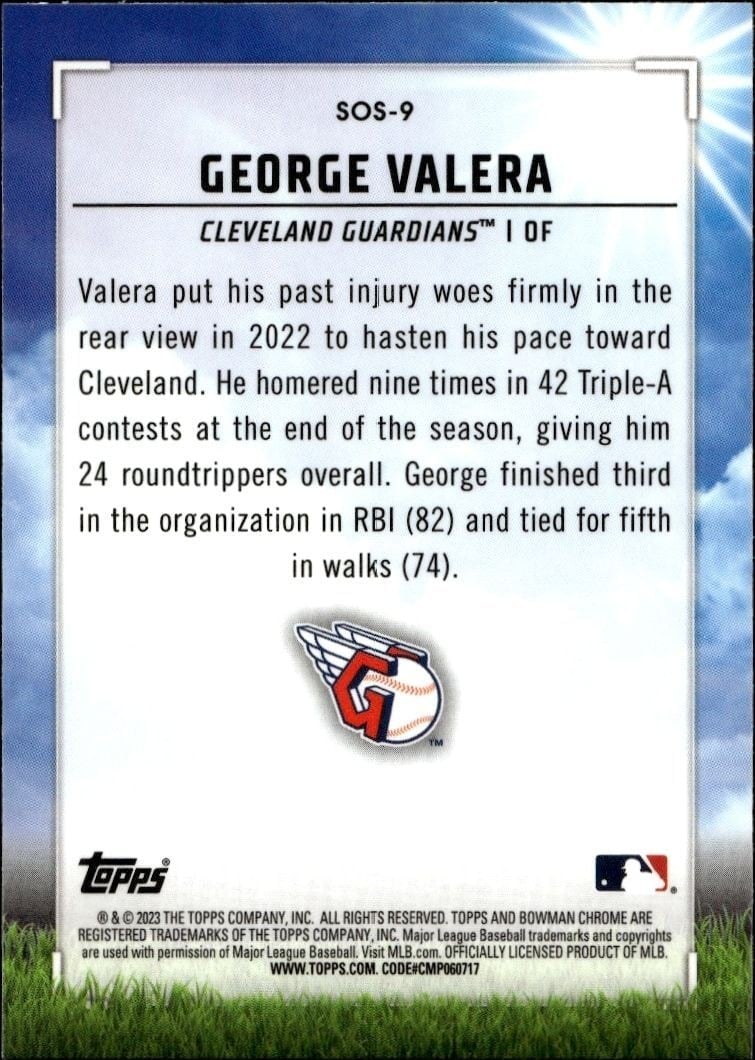 2023 Bowman George Valera #SOS-9 baseball trading card back