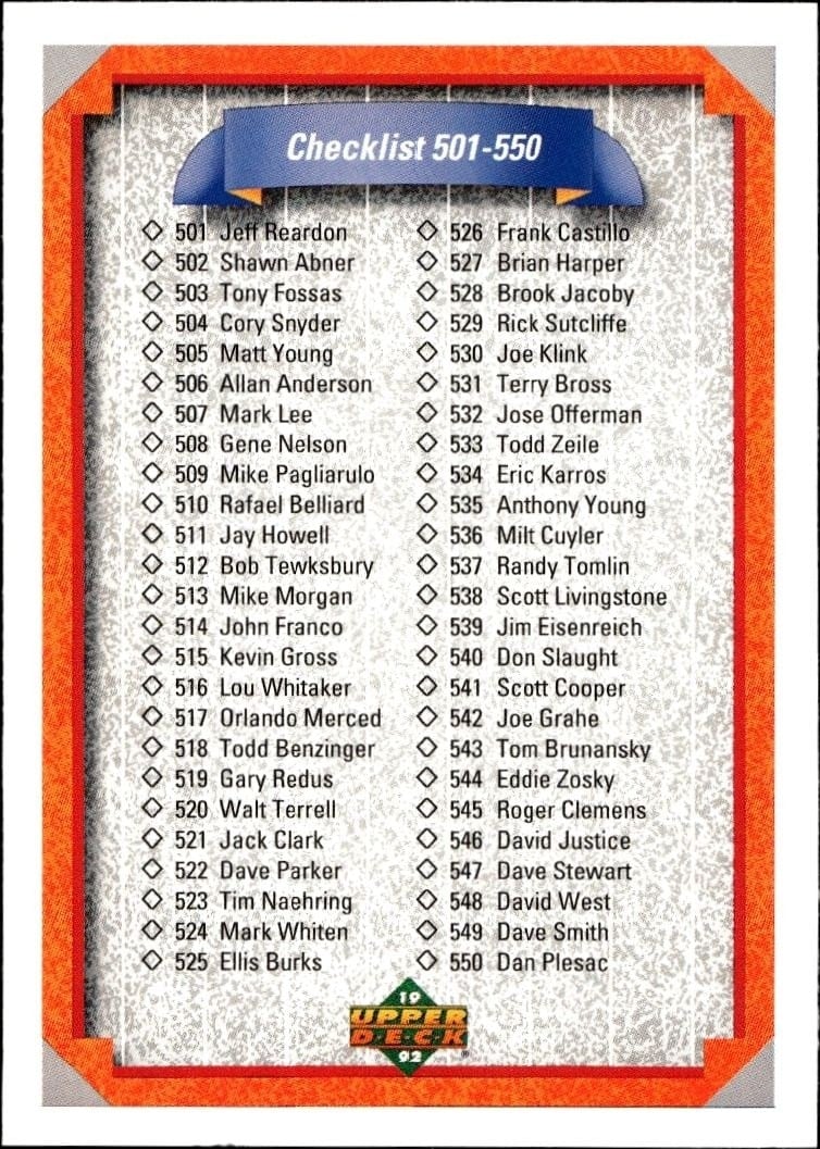 1992 Upper Deck Checklist #600 baseball trading card back
