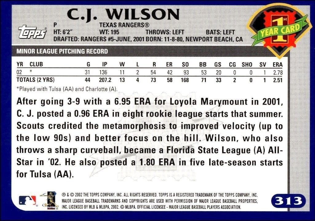 2003 Topps C.J. Wilson #313 baseball trading card back