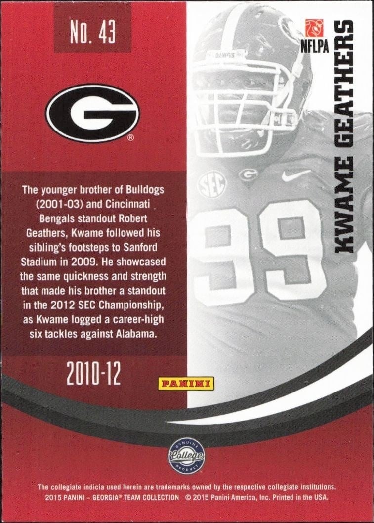 2015 Panini Georgia Bulldogs Kwame Geathers #43 football trading card back
