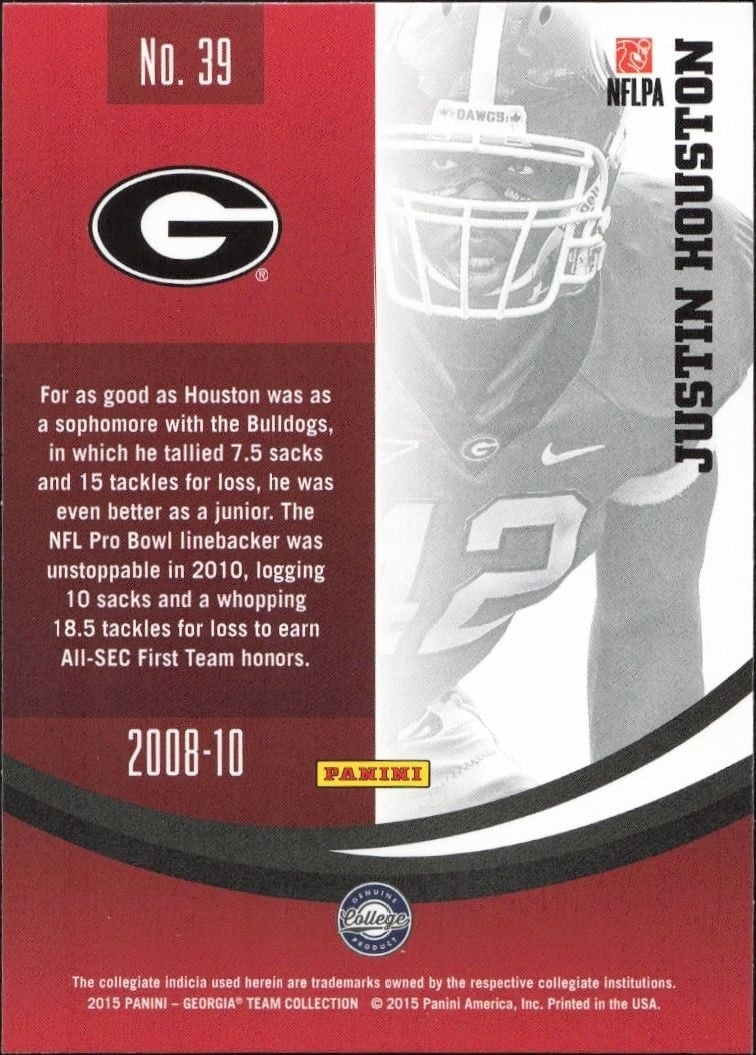 2015 Panini Georgia Bulldogs Justin Houston #39 football trading card back