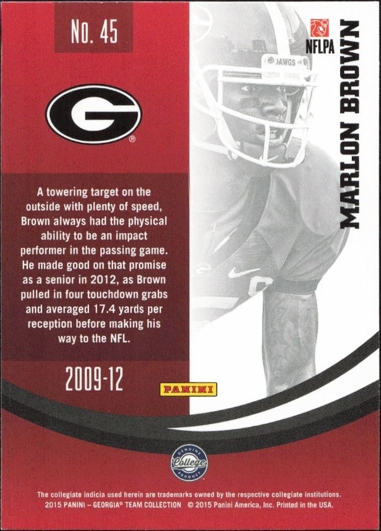 2015 Panini Georgia Bulldogs Marlon Brown #45 football trading card back
