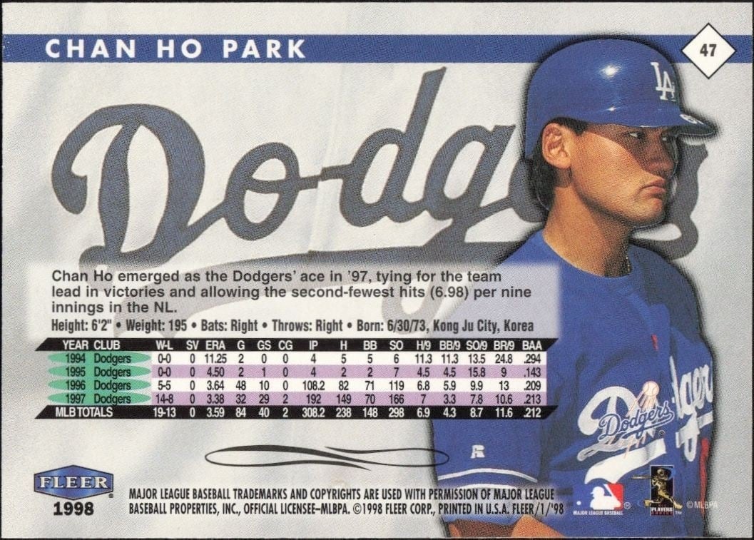 1998 Fleer Tradition Chan Ho Park #47 baseball trading card back