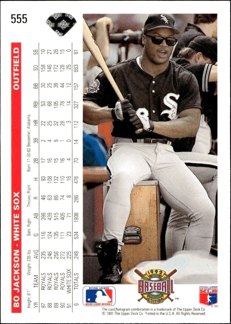1992 Upper Deck Bo Jackson #555 baseball trading card back