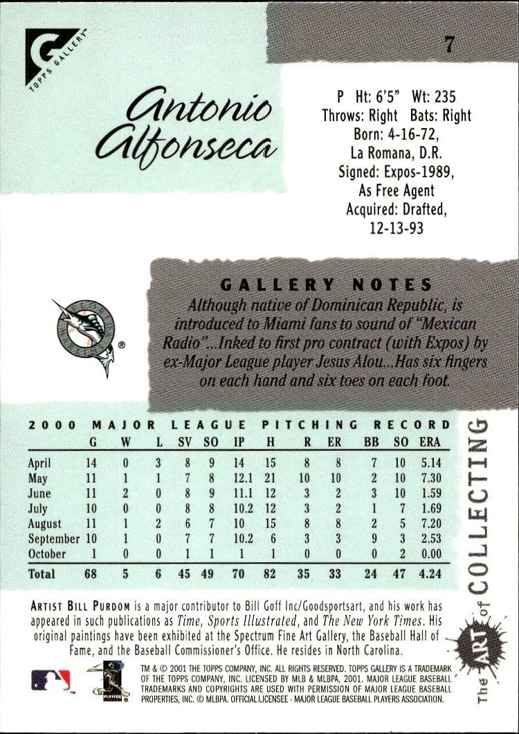 2001 Topps Gallery Antonio Alfonseca #7 baseball trading card back