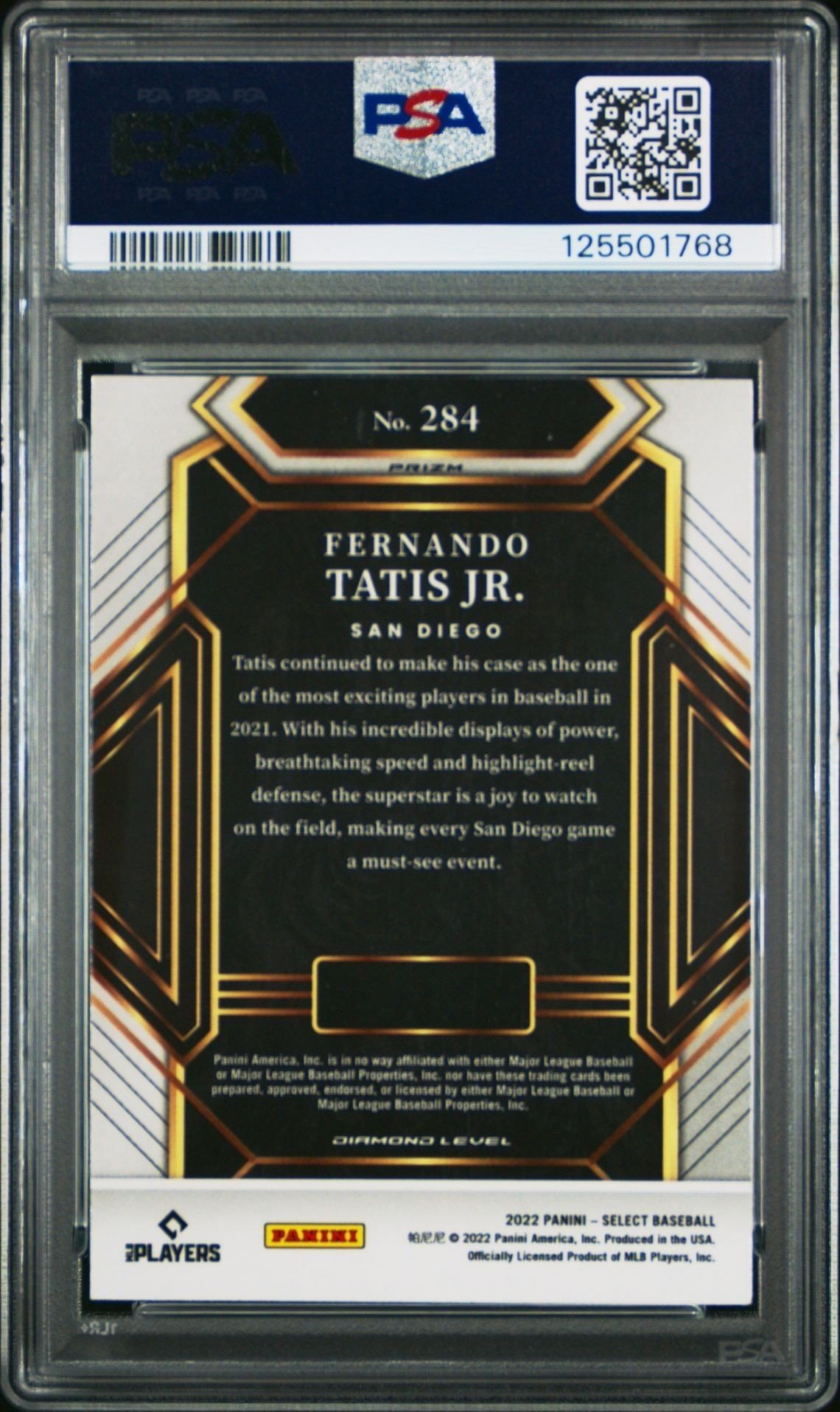 2022 Panini Select Fernando Tatis Jr. #284 baseball trading card back