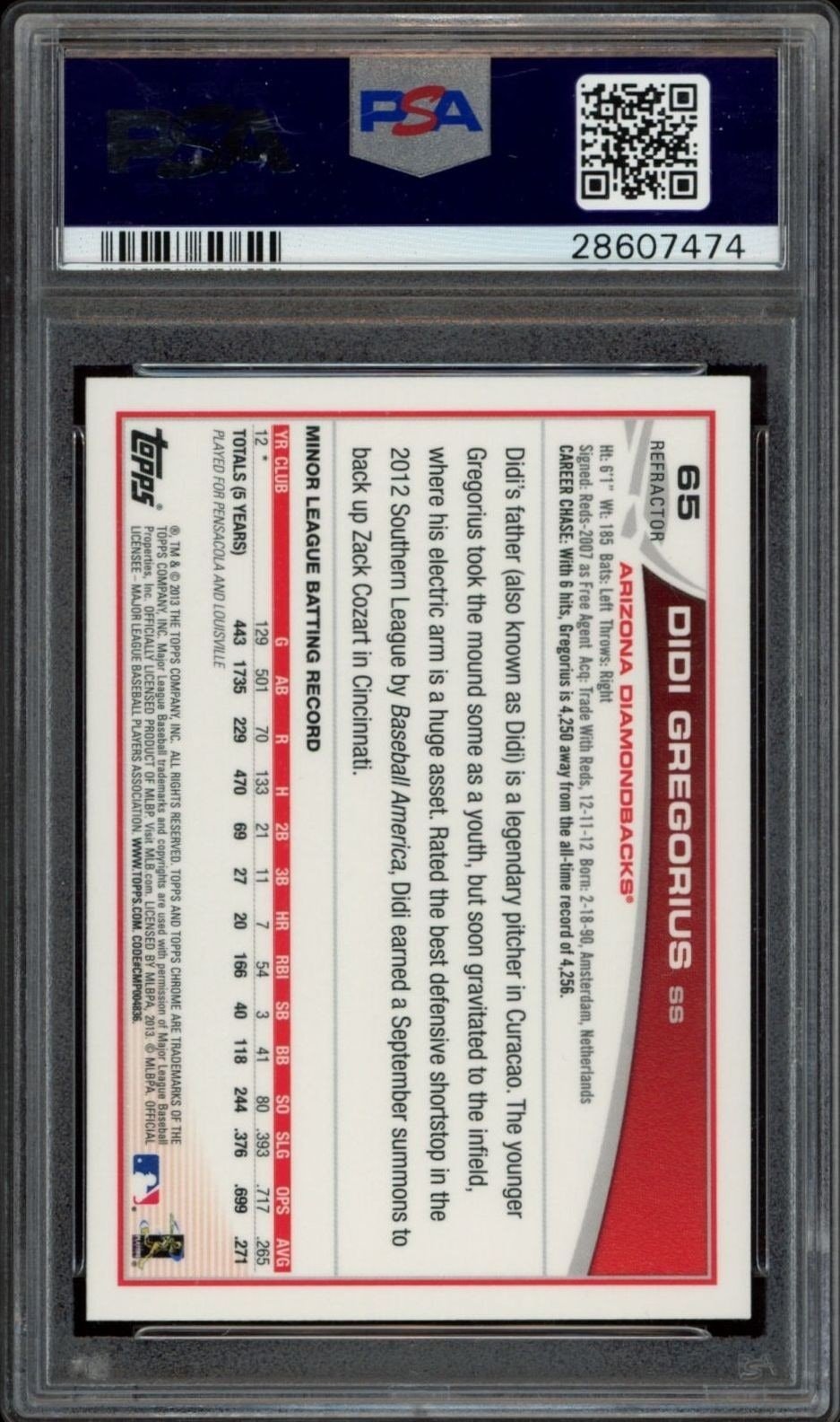 2013 Topps Chrome Didi Gregorius #65 baseball trading card back