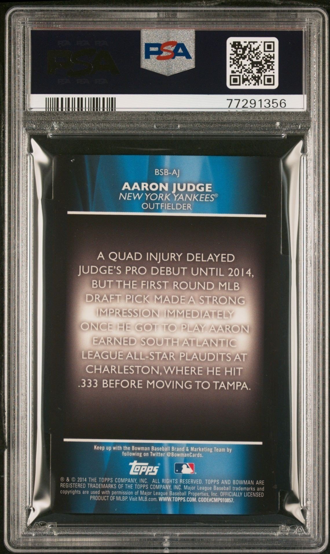 2014 Bowman Draft Aaron Judge #BSB-AJ baseball trading card back