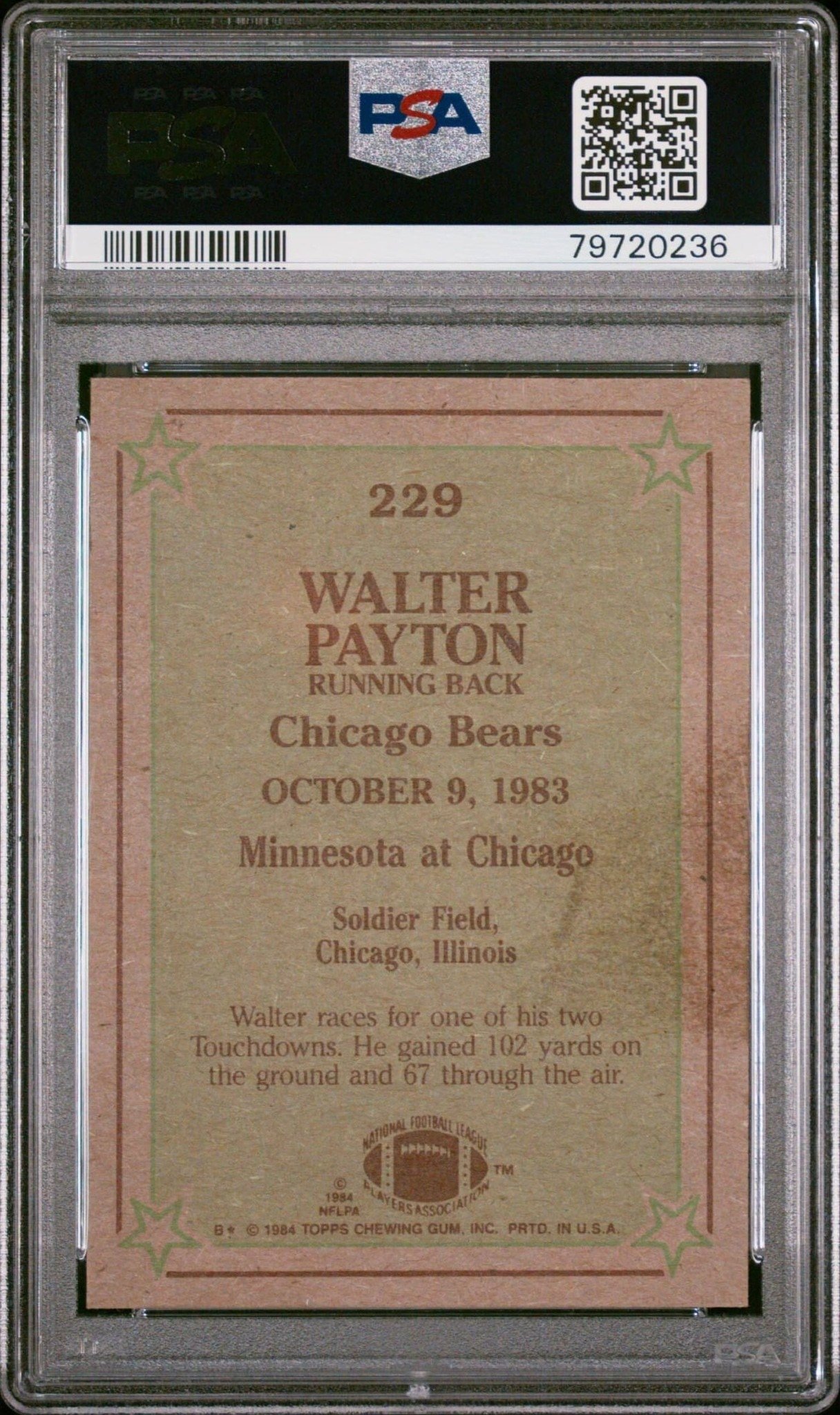 1984 Topps Walter Payton #229 football trading card back