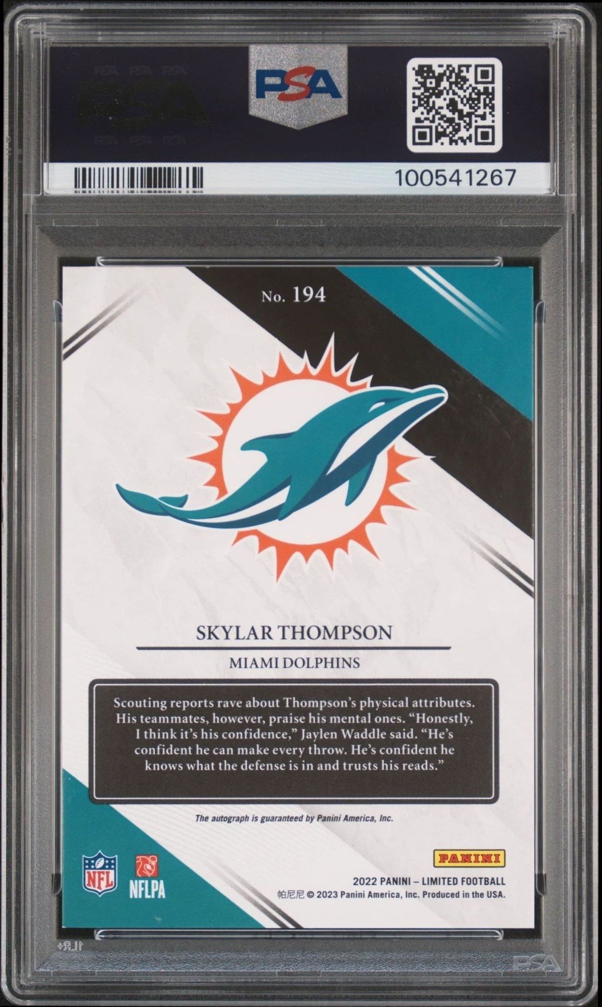 2022 Panini Limited Skylar Thompson #194 football trading card back