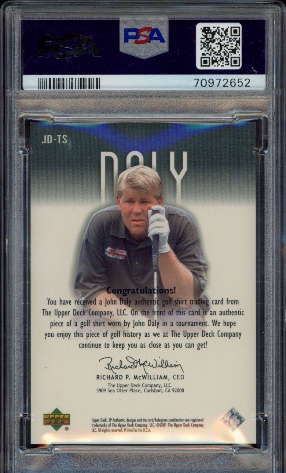 2001 Upper Deck SP Authentic John Daly #JD-TS golf trading card back