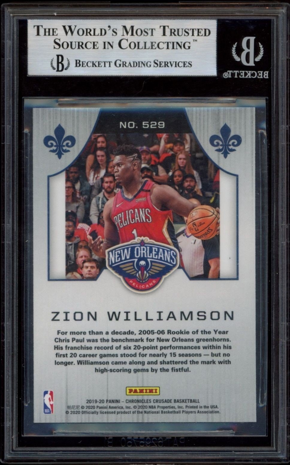 2019-20 Panini Chronicles Zion Williamson #529 basketball trading card back