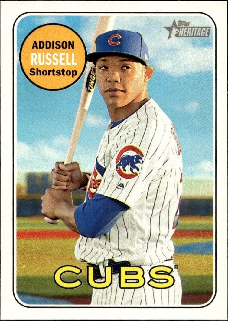 Addison Russell 2018 Topps Heritage #241 Baseball Trading Card - Front 2018 Topps Heritage Addison Russell #241 baseball trading card front