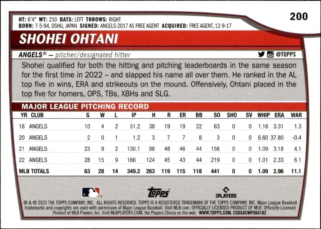 2023 Topps Big League Shohei Ohtani #200 baseball trading card back