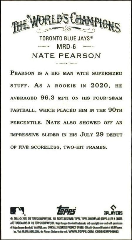 2021 Topps Allen & Ginter Chrome Nate Pearson #MRD-6 baseball trading card back