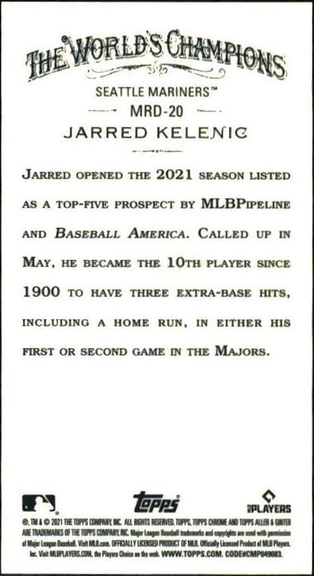 2021 Topps Allen & Ginter Chrome Jarred Kelenic #MRD-20 baseball trading card back