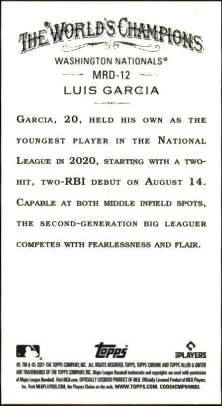 2021 Topps Allen & Ginter Chrome Luis Garcia #MRD-12 baseball trading card back