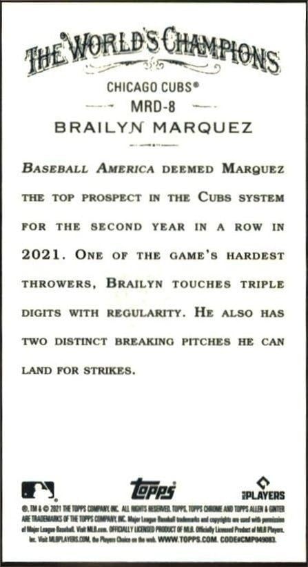 2021 Topps Allen & Ginter Chrome Brailyn Marquez #MRD-8 baseball trading card back