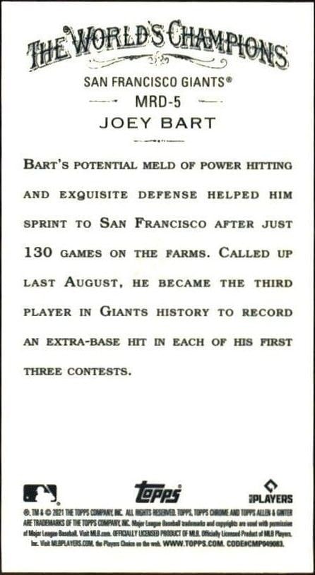 2021 Topps Allen & Ginter Chrome Joey Bart #MRD-5 baseball trading card back