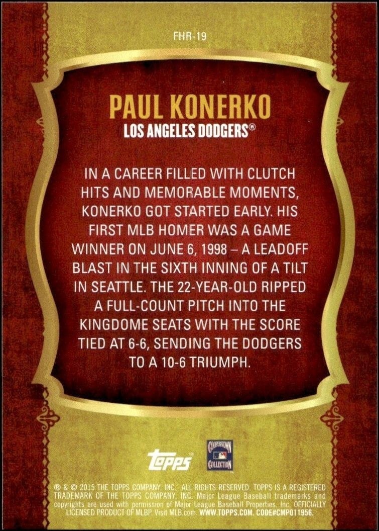 2015 Topps Paul Konerko #FHR-19 baseball trading card back