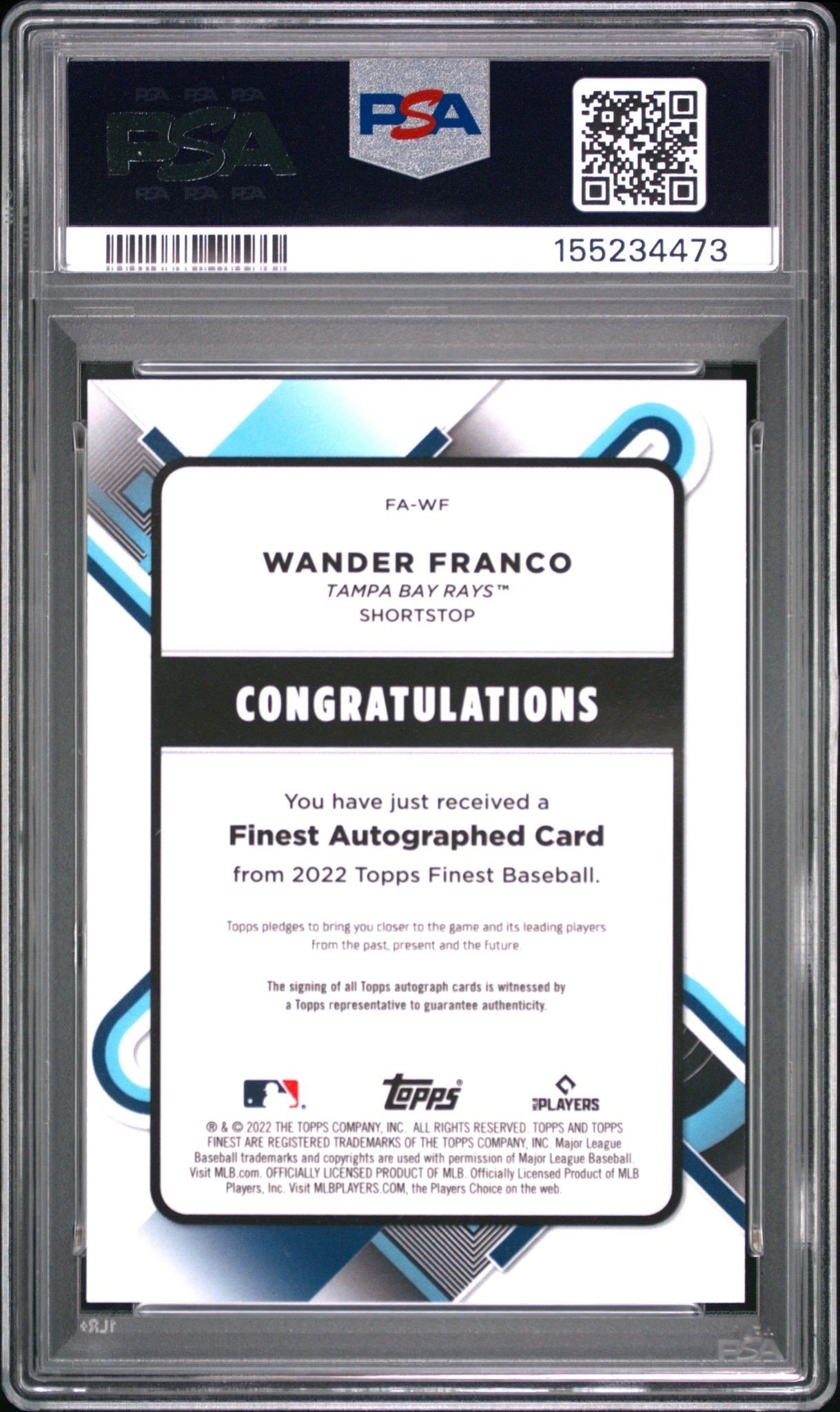 2022 Topps Finest Wander Franco #WF baseball trading card back