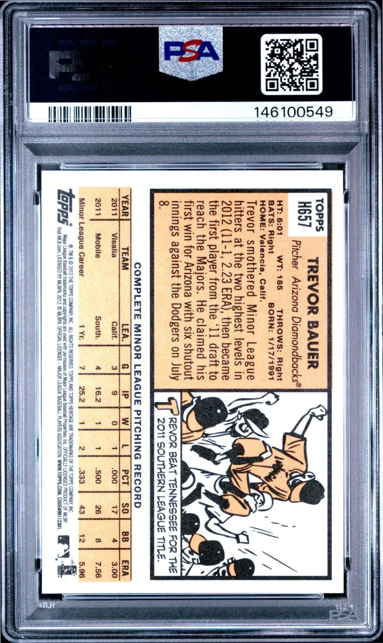 2012 Topps Heritage Trevor Bauer #H657 baseball trading card back