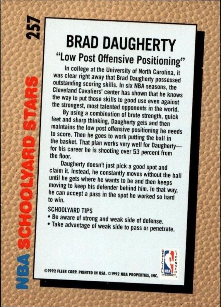 1992-93 Fleer Brad Daugherty #257 basketball trading card back