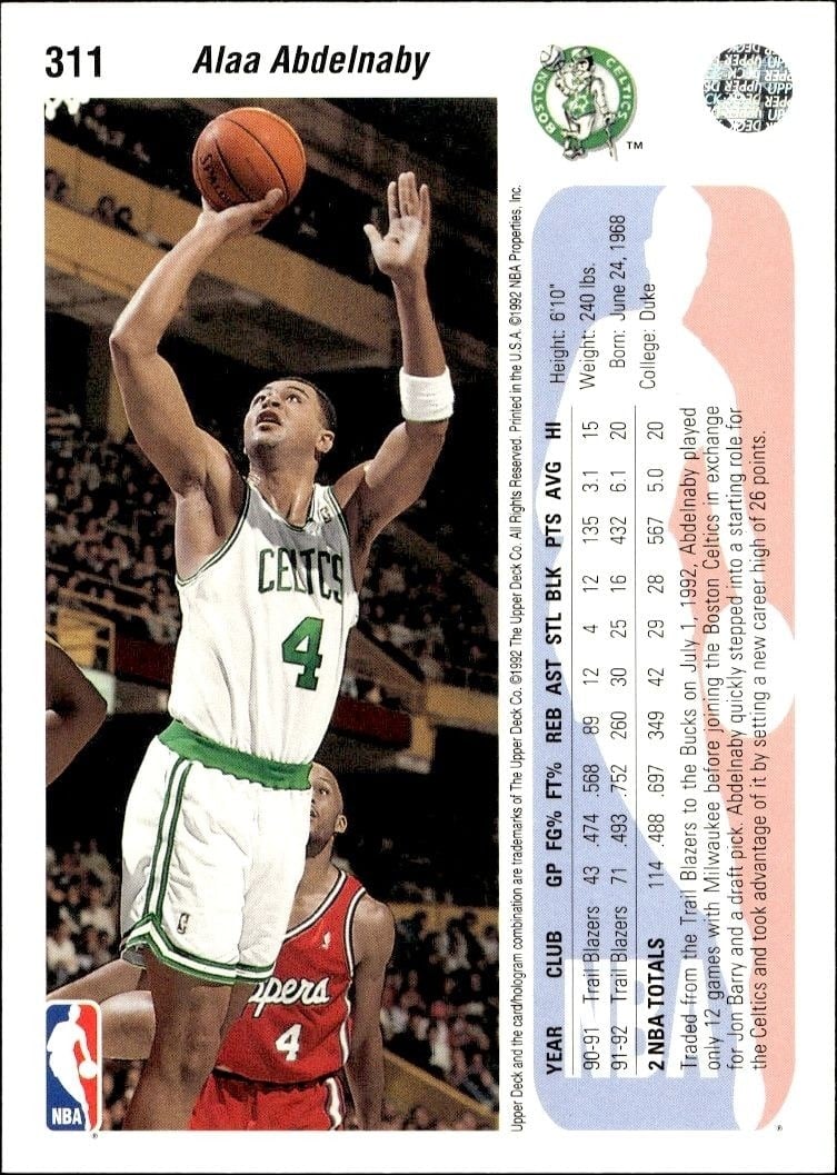 1992-93 Upper Deck Alaa Abdelnaby #311 basketball trading card back