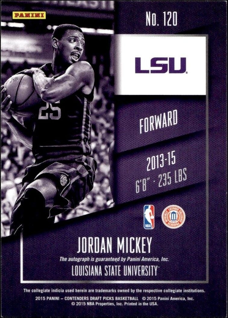 2015-16 Panini Contenders Draft Picks Jordan Mickey #120 basketball trading card back