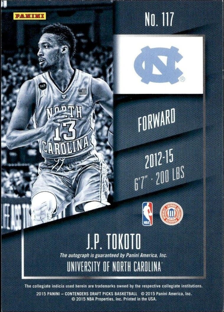 2015-16 Panini Contenders Draft Picks J.P. Tokoto #117 basketball trading card back