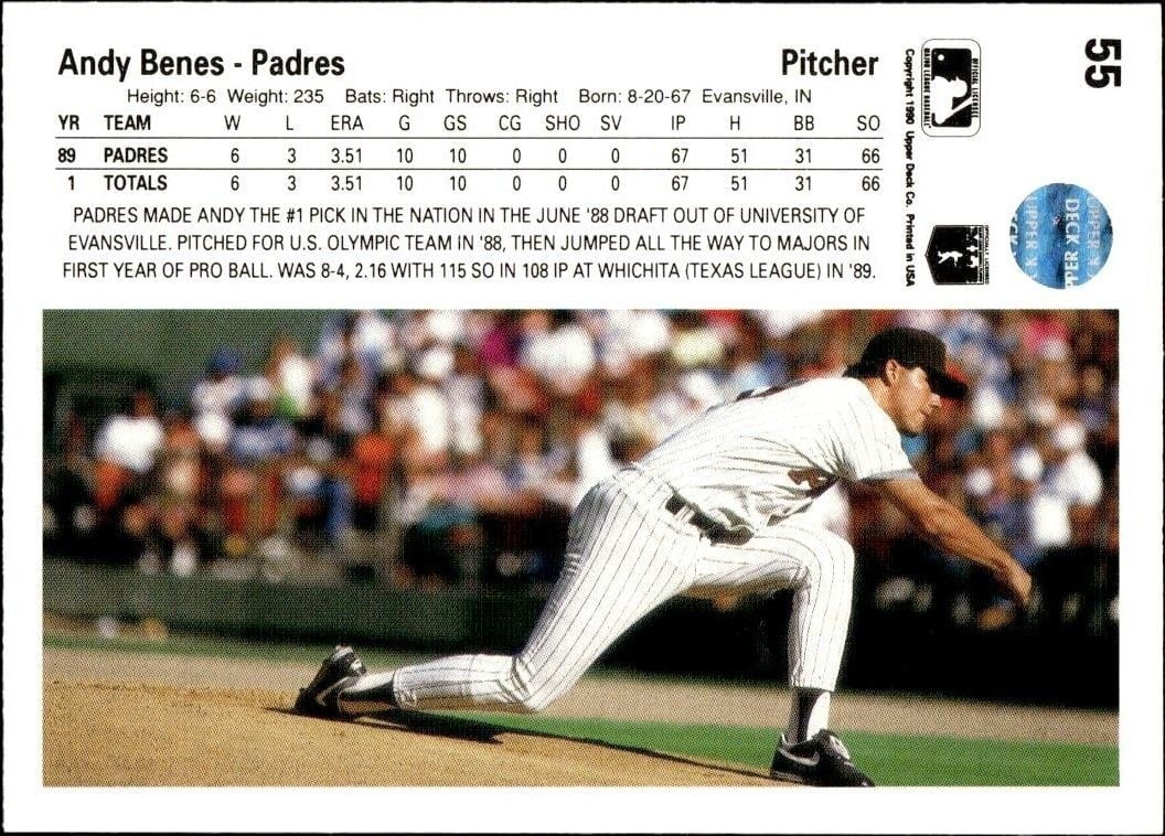 1990 Upper Deck Andy Benes #55 baseball trading card back