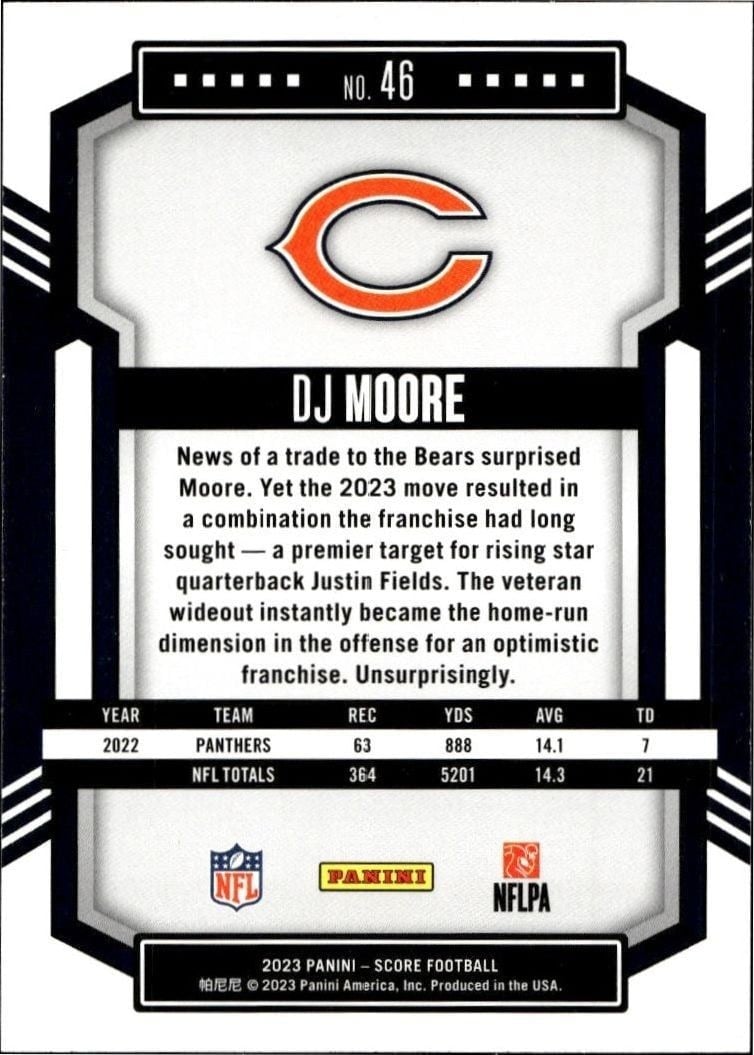 2023 Panini Score DJ Moore #46 football trading card back