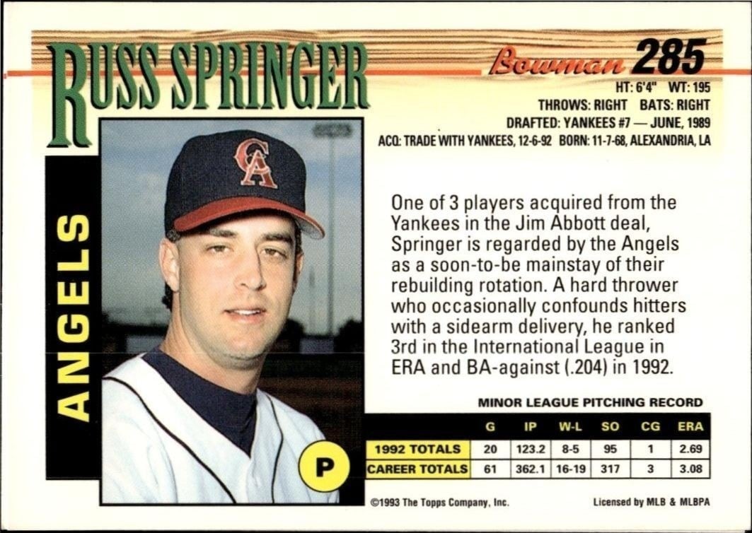 1993 Bowman Brian Edmondson #291 baseball trading card back