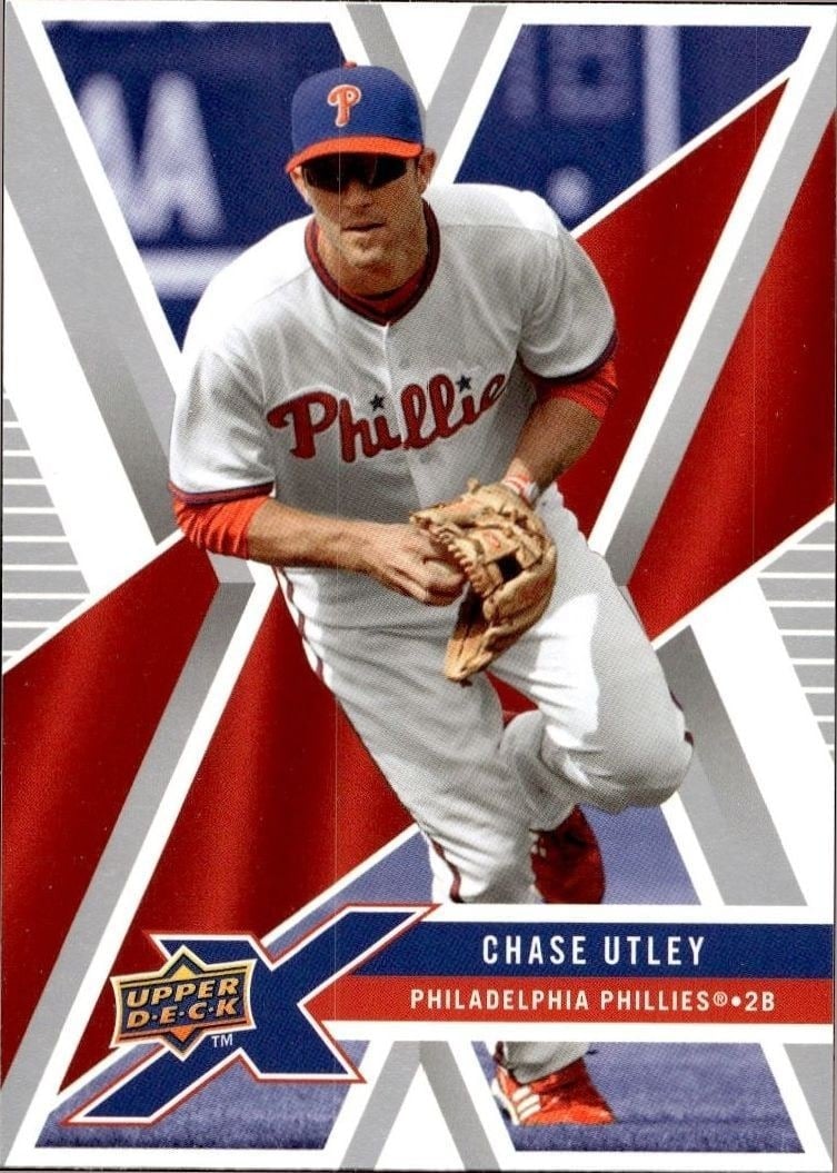 Chase Utley 2008 Upper Deck X #77 Baseball Trading Card - Front 2008 Upper Deck X Chase Utley #77 baseball trading card front