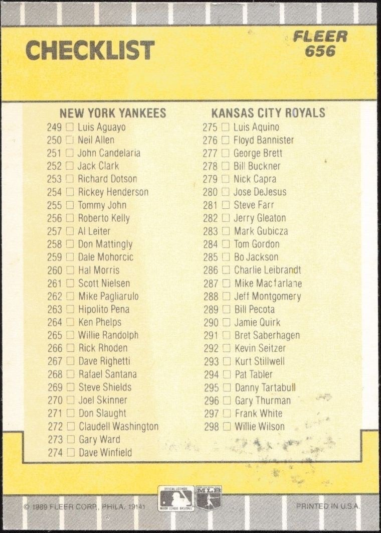 1989 Fleer Blue Pittsburgh Pirates #656 baseball trading card back