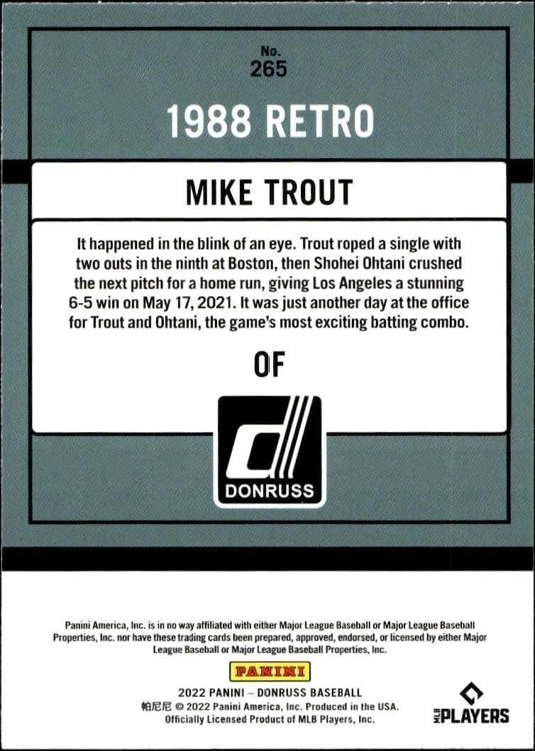 2022 Panini Donruss Mike Trout #265 baseball trading card back