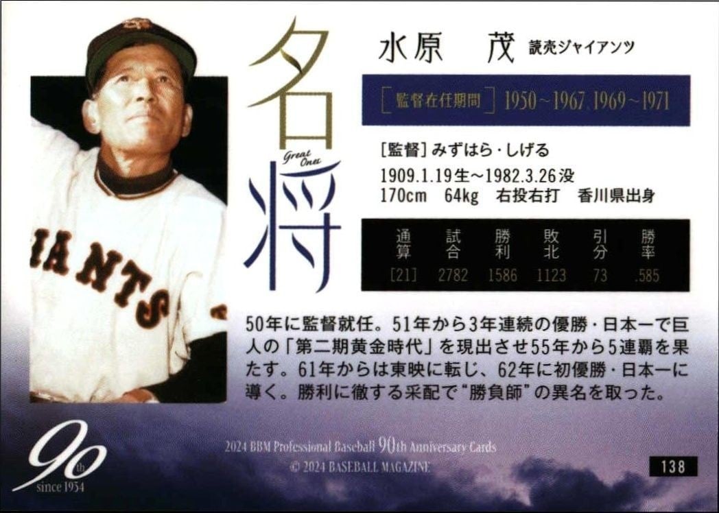 2024 Baseball Magazine 90th Aniversary Shigeru Mizuhara #138 baseball trading card back